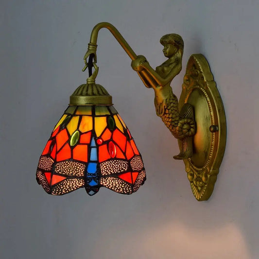 6inch Small Stained Glass Tiffany Wall Lights Dragonfly Lampshade - CTL