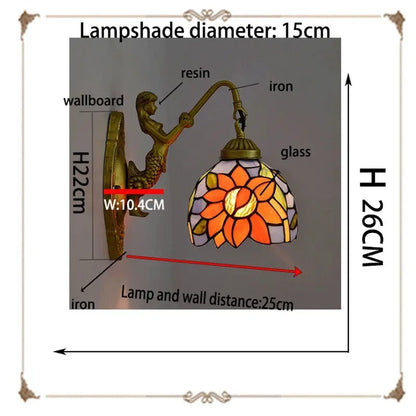 6inch Small Tiffany Glass Lamp with Sunflower Lampshade Wall Sconce - CTL