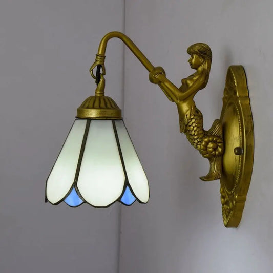 6inch Tiffany Style Lamp Small Stained Glass White Lampshade Wall Sconce - CTL