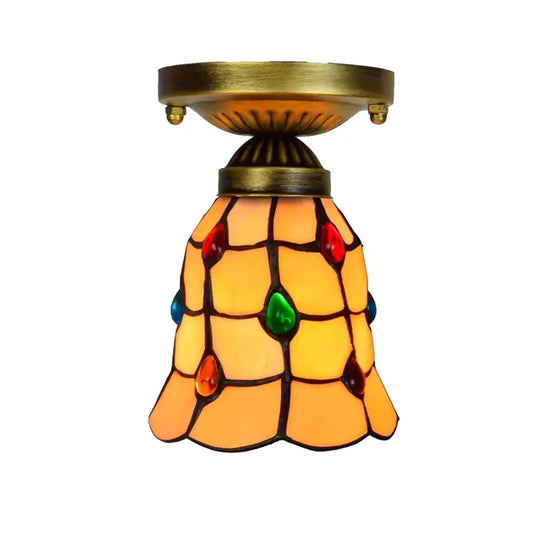 6inch Tiffany Glass Ceiling Light Stained Glass Phoenix Tail Beads Mini Lamp - CTL