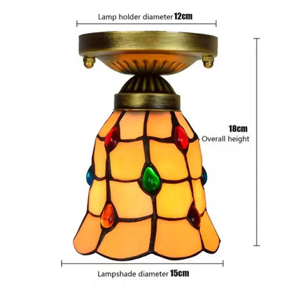 6inch Tiffany Glass Ceiling Light Stained Glass Phoenix Tail Beads Mini Lamp - CTL