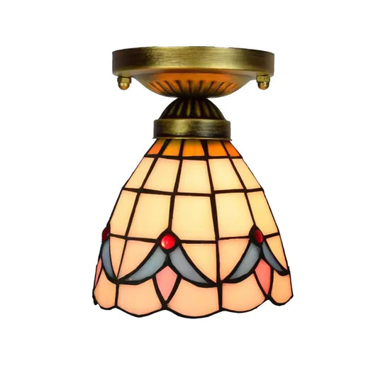 6inch Stained Glass Magnolia Flower Mini Tiffany Glass Ceiling Light - CTL