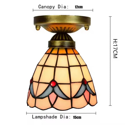 6inch Stained Glass Magnolia Flower Mini Tiffany Glass Ceiling Light - CTL