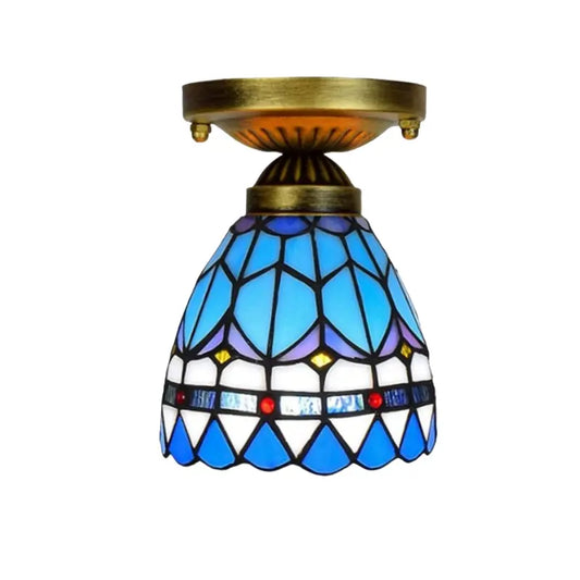6inch Tiffany Glass Ceiling Light Stained Glass Blue Mini Ceiling Lamp - CTL