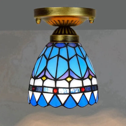 6inch Tiffany Glass Ceiling Light Stained Glass Blue Mini Ceiling Lamp - CTL