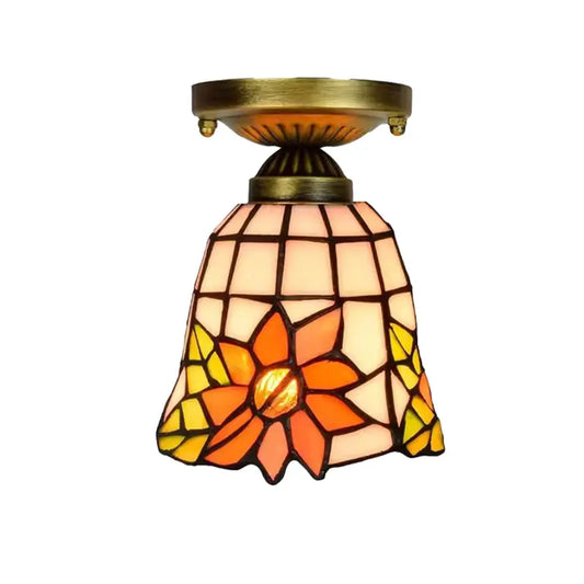 6inch Stained Glass Pastoral Sunflower Tiffany Glass Ceiling Light - CTL