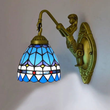 6inch Small Tiffany Lamp Stained Glass Blue Lampshade Tiffany Wall Lights - CTL