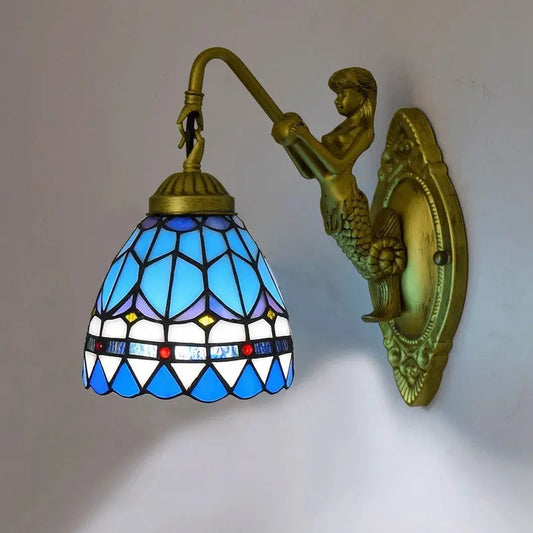 6inch Small Tiffany Lamp Stained Glass Blue Lampshade Tiffany Wall Lights - CTL