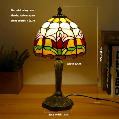 8inch 20cm Accent Small Stained Glass Lotus Floral Lampshade Tiffany Table Lamp - CTL