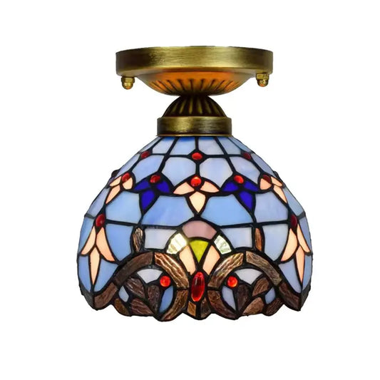 8inch Ceiling Tiffany Lamps Stained Glass Blue Baroque Small Light - CTL
