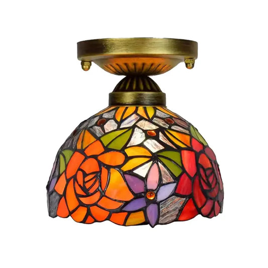 8inch Ceiling Tiffany Lamps Stained Glass Rose Flower Small Light - CTL