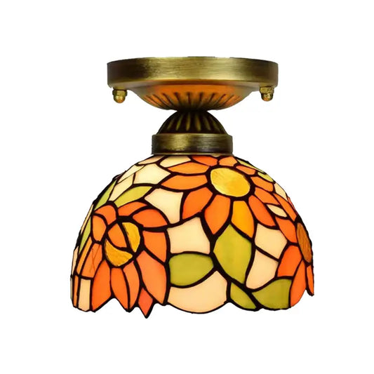 8inch Ceiling Tiffany Lamps Stained Glass Sunflower Small Light - CTL