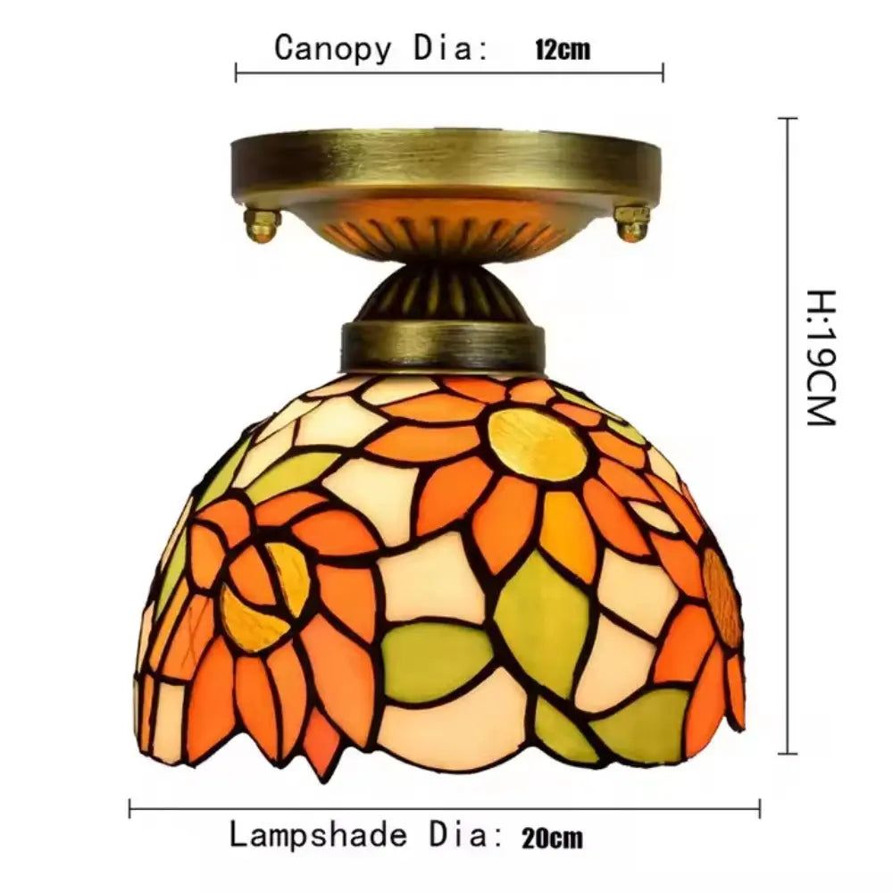 8inch Ceiling Tiffany Lamps Stained Glass Sunflower Small Light - CTL