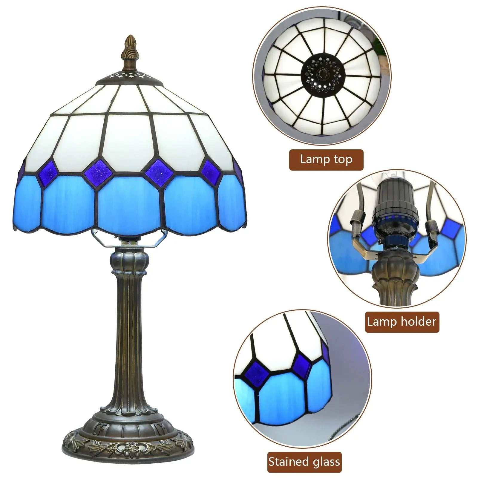 8inch 20cm Blue Mediterranean Lampshade Tiffany Stained Glass Table Lamp - CTL
