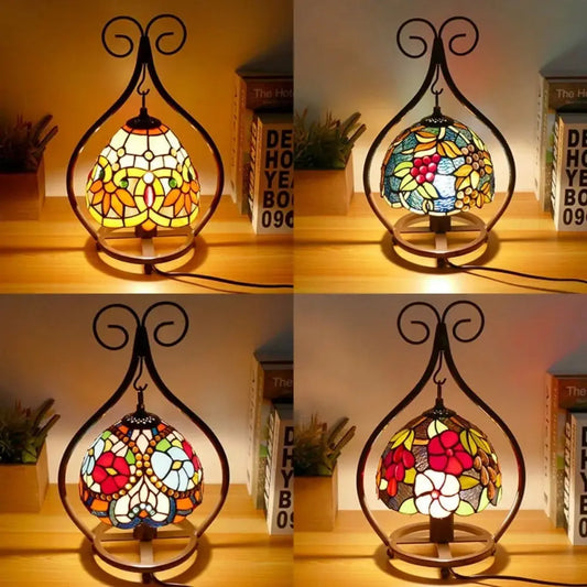 8inch 20cm Handmade Stained Glass Heart-shaped Art Pastoral Lampshade Tiffany Table Lamps - CTL
