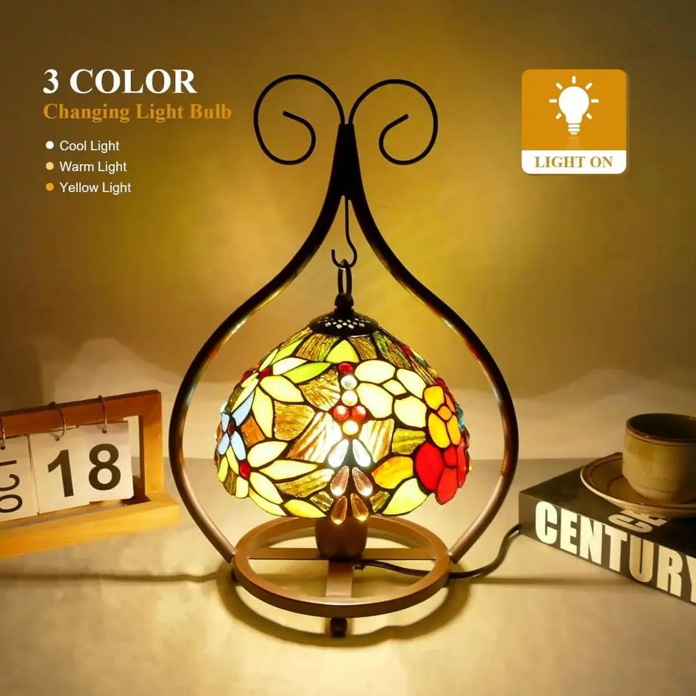 8inch 20cm Handmade Stained Glass Heart-shaped Art Pastoral Lampshade Tiffany Table Lamps - CTL