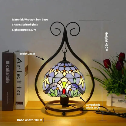 8inch 20cm Handmade Stained Glass Heart-shaped Art Pastoral Lampshade Tiffany Table Lamps - CTL