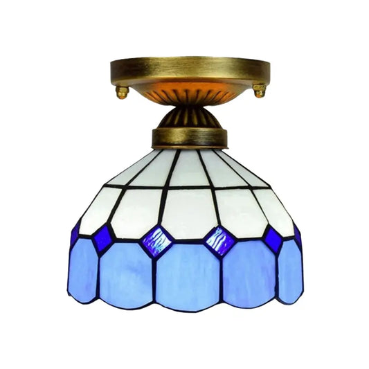 8inch Small Tiffany Glass Ceiling Light Stained Glass Blue Lamp - CTL
