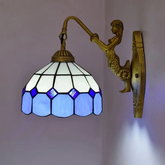 8inch 20cm Small Stained Glass Mediterranean Sea Blue Lampshade Tiffany Wall Lamp - CTL