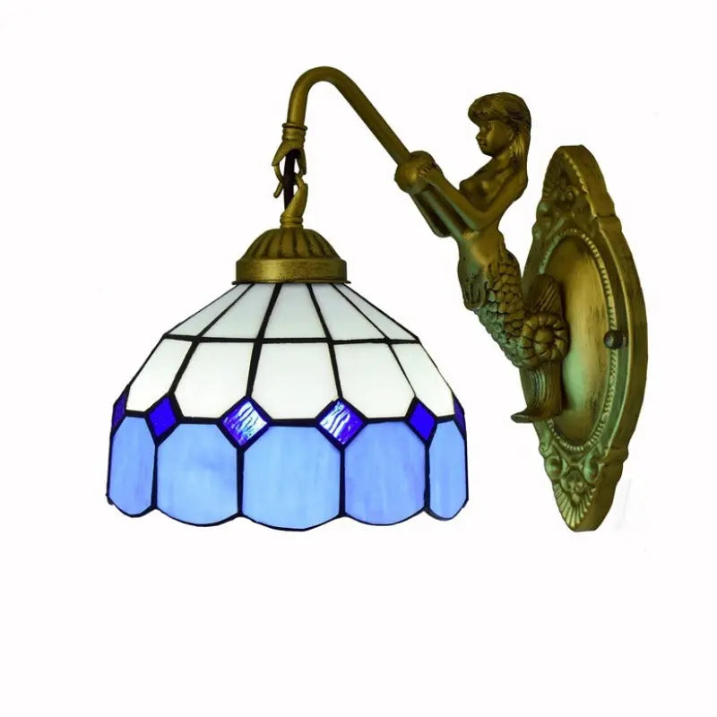 8inch 20cm Small Stained Glass Mediterranean Sea Blue Lampshade Tiffany Wall Lamp - CTL