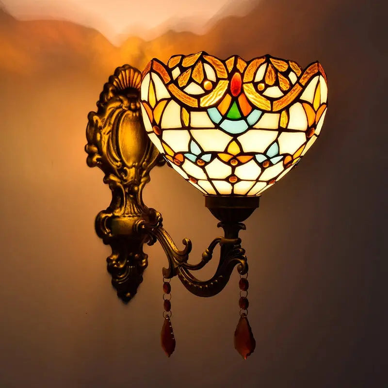8inch Small Sconce Stained Glass Baroque Lampshade Tiffany Wall Lamp - CTL