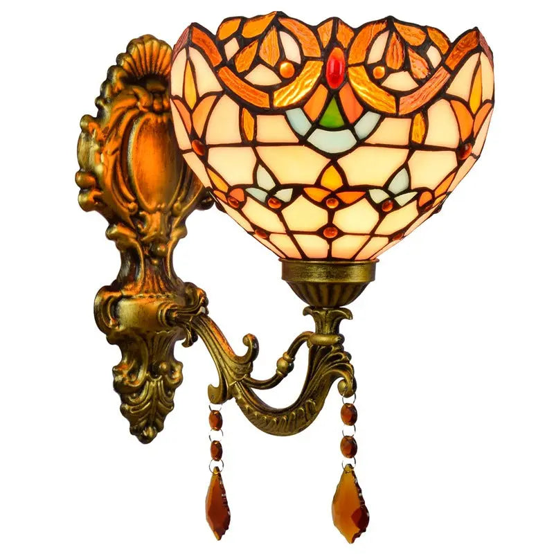 8inch Small Sconce Stained Glass Baroque Lampshade Tiffany Wall Lamp - CTL