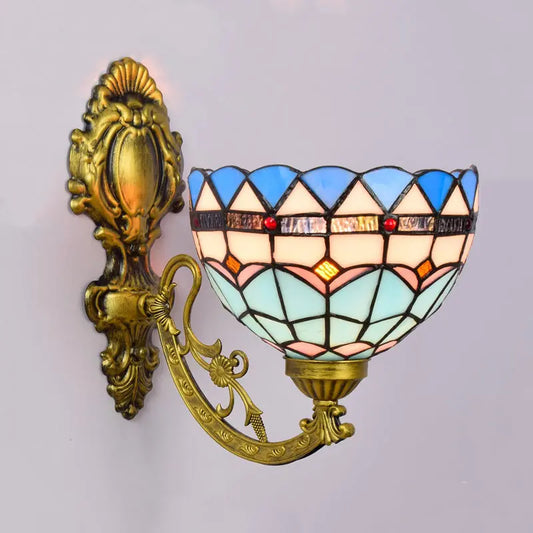 8inch Small Stained Glass Blue Lampshade Tiffany Style Sconces Wall Lamp - CTL