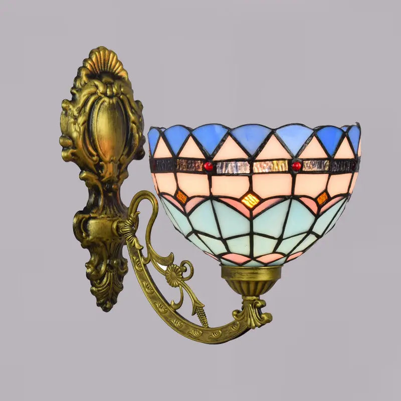 8inch Small Stained Glass Blue Lampshade Tiffany Style Sconces Wall Lamp - CTL