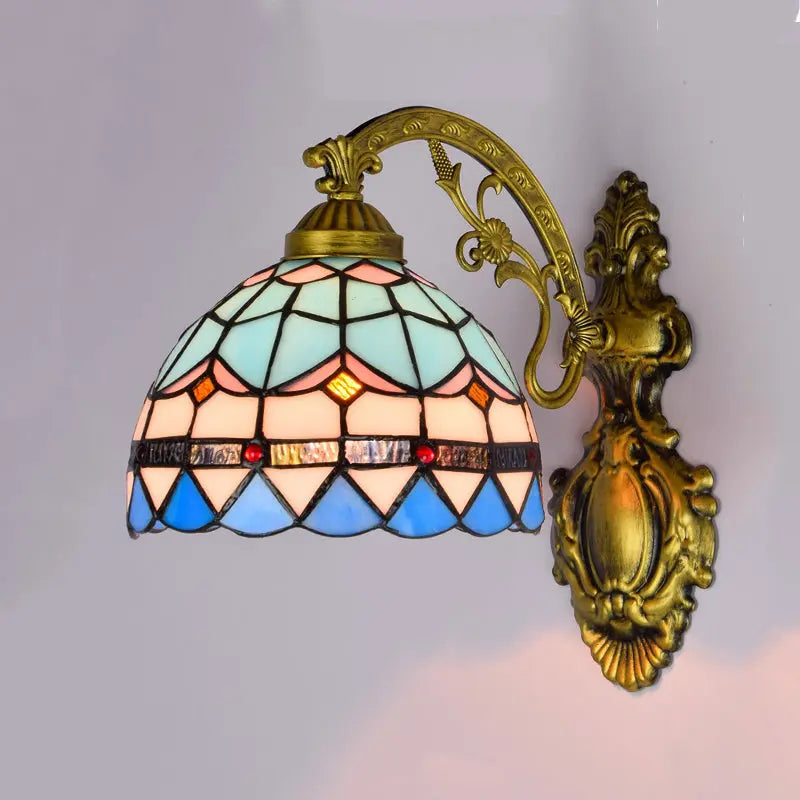 8inch Small Stained Glass Blue Lampshade Tiffany Style Sconces Wall Lamp - CTL