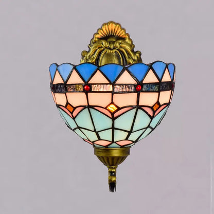 8inch Small Stained Glass Blue Lampshade Tiffany Style Sconces Wall Lamp - CTL