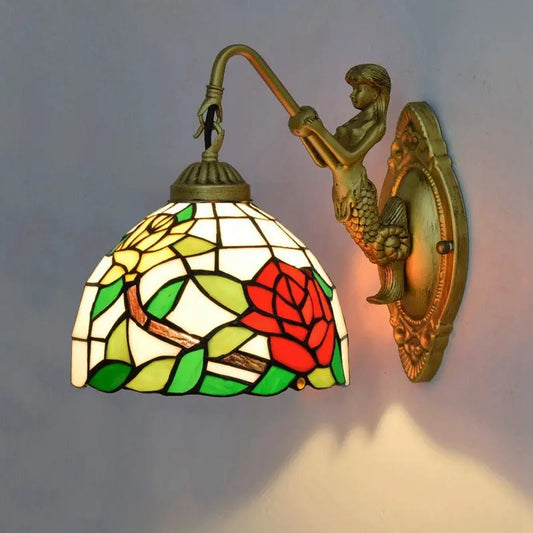 8inch 20cm Small Stained Glass Floral Lampshade Rose Tiffany Lamp Wall Sconce - CTL