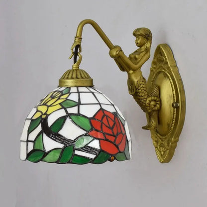8inch 20cm Small Stained Glass Floral Lampshade Rose Tiffany Lamp Wall Sconce - CTL