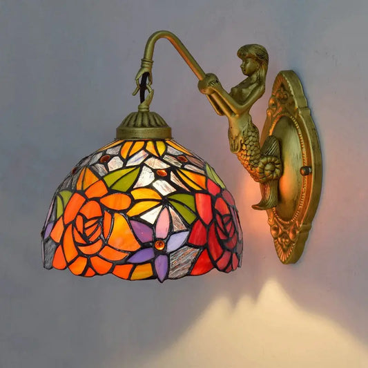 8inch Small Stained Glass Rose Lampshade Tiffany Wall Sconces Lighting - CTL
