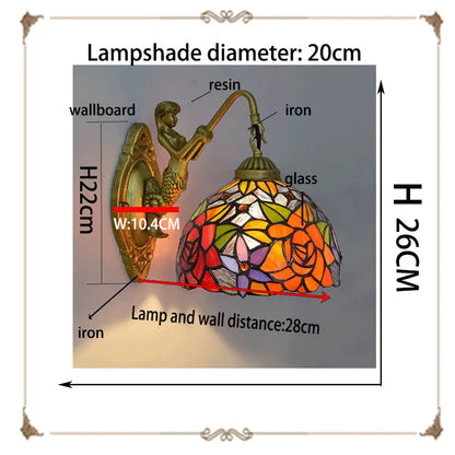 8inch Small Stained Glass Rose Lampshade Tiffany Wall Sconces Lighting - CTL