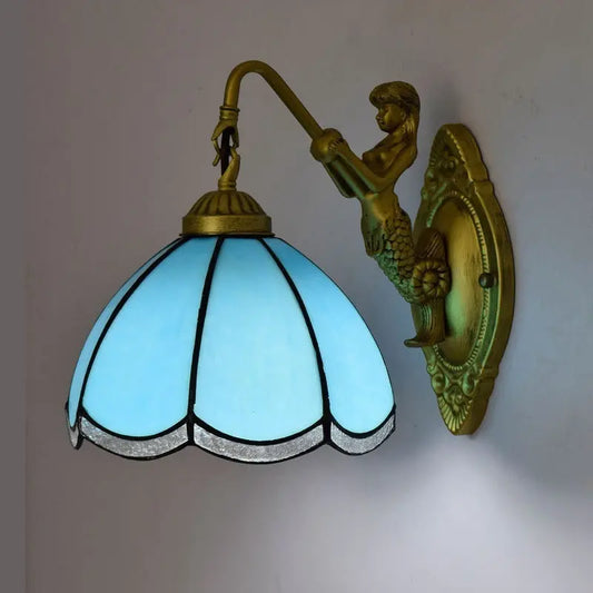 8inch 20cm Stained Glass Lampshade Blue Tiffany Style Lamp Small Wall Sconce - CTL