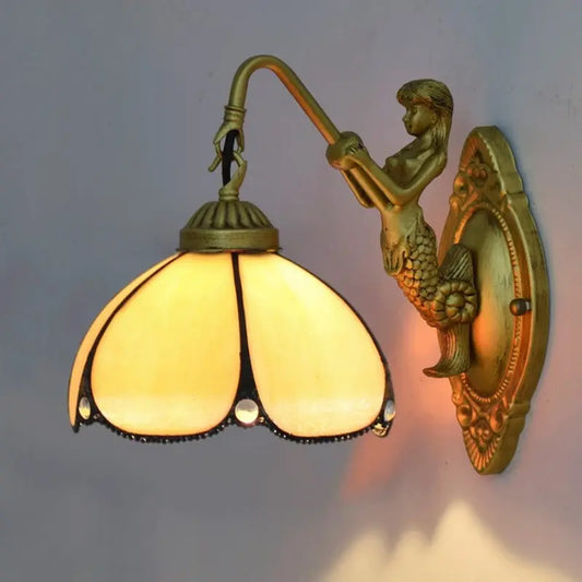 8inch Small Stained Glass Yellow Lampshade Vintage Tiffany Sconce Light - CTL
