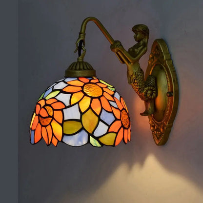 8inch 20cm Small Stained Glass Sunflower Floral Lampshade Tiffany Wall Lamp - CTL
