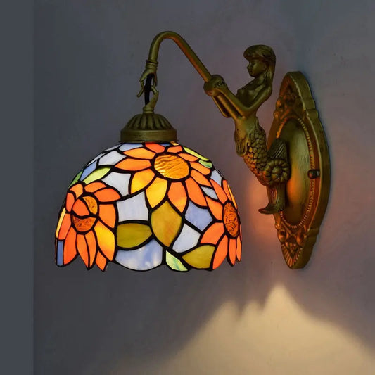 8inch 20cm Small Stained Glass Sunflower Floral Lampshade Tiffany Wall Lamp - CTL
