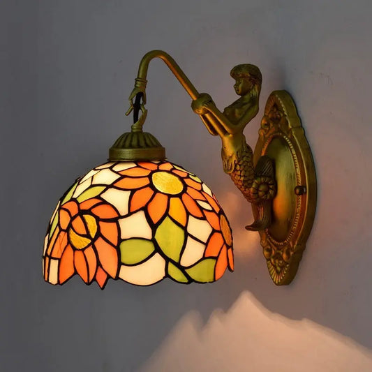 8inch 20cm Small Stained Glass Sunflower Floral Lampshade Tiffany Wall Sconce - CTL