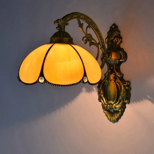 8inch Small Stained Glass Yellow Lampshade Tiffany Sconce Wall Lamp - CTL