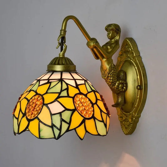 8inch Small Stained Glass Yellow Sunflower Lampshade Tiffany Style Sconces - CTL