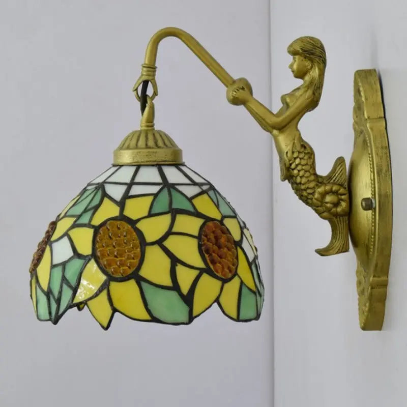 8inch Small Stained Glass Yellow Sunflower Lampshade Tiffany Style Sconces - CTL