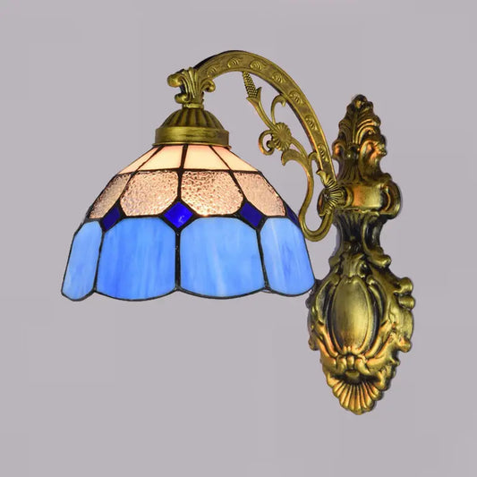 8inch Small Tiffany Style Lamps for Sale Vintage Stained Glass Blue Lampshade Wall Sconce - CTL