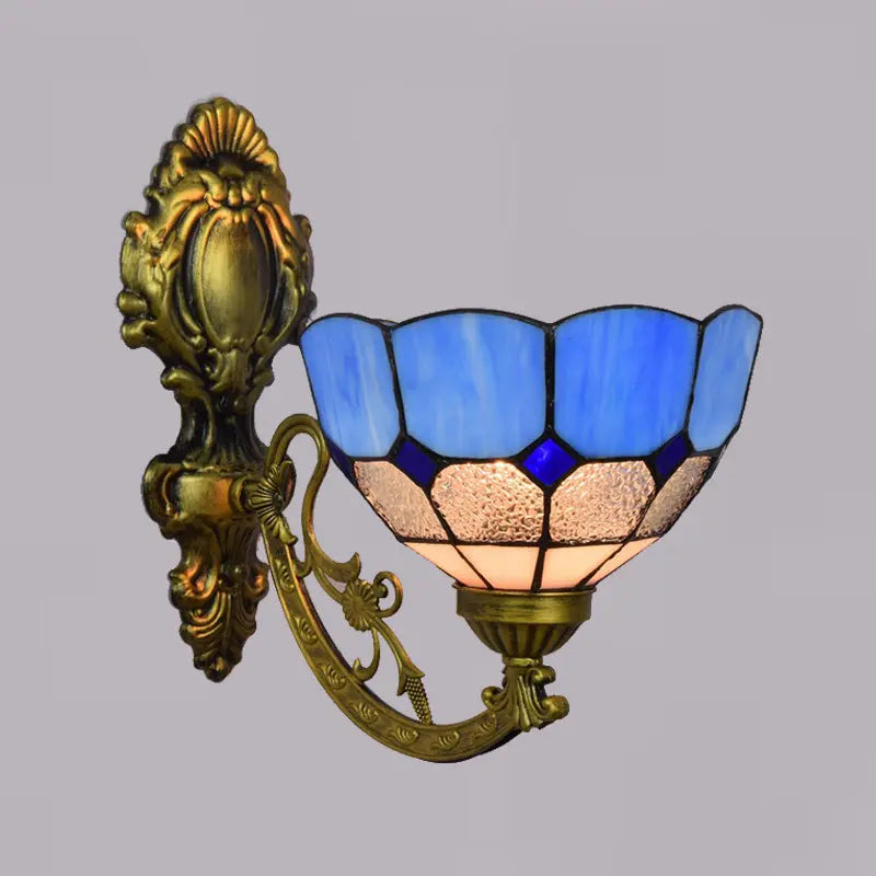 8inch Small Tiffany Style Lamps for Sale Vintage Stained Glass Blue Lampshade Wall Sconce - CTL