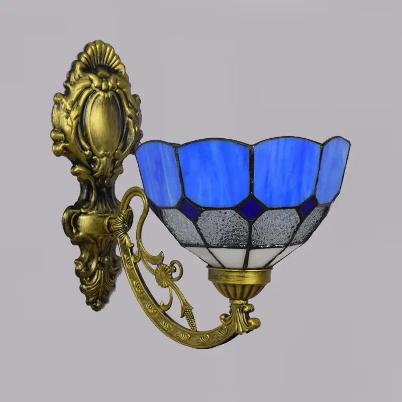 8inch Small Tiffany Style Lamps for Sale Vintage Stained Glass Blue Lampshade Wall Sconce - CTL