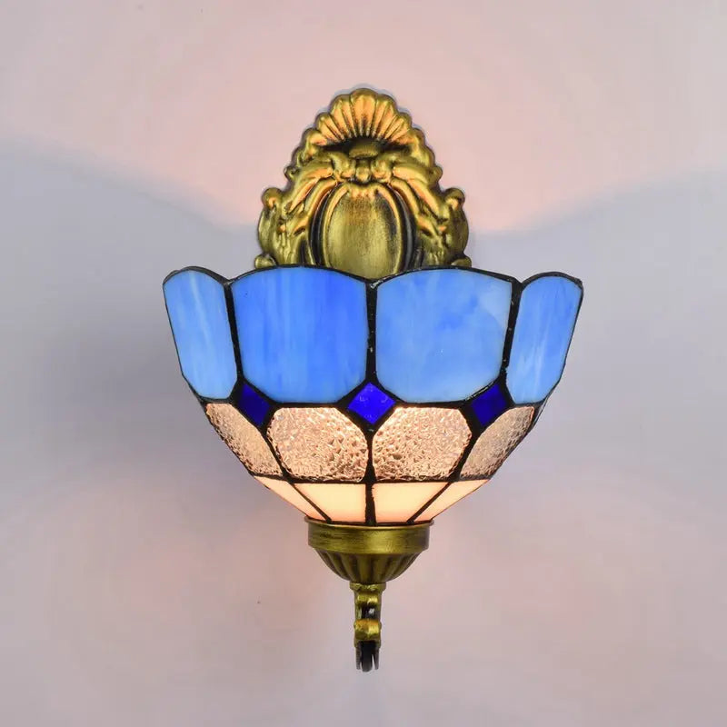 8inch Small Tiffany Style Lamps for Sale Vintage Stained Glass Blue Lampshade Wall Sconce - CTL