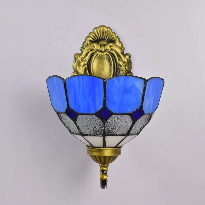 8inch Small Tiffany Style Lamps for Sale Vintage Stained Glass Blue Lampshade Wall Sconce - CTL