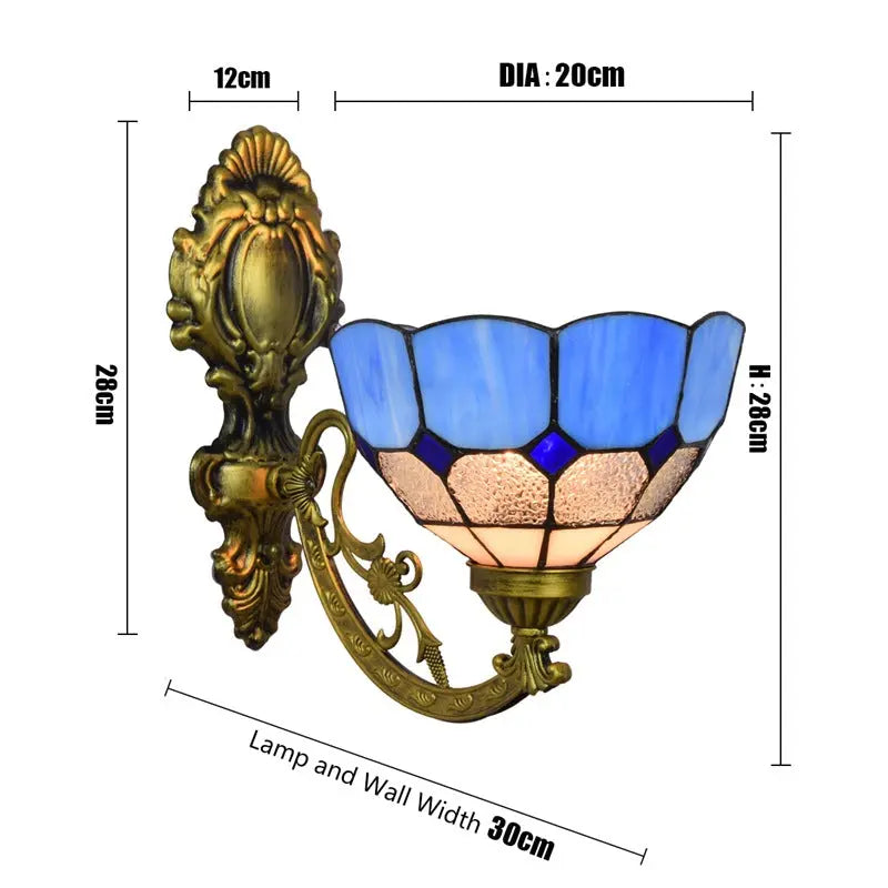 8inch Small Tiffany Style Lamps for Sale Vintage Stained Glass Blue Lampshade Wall Sconce - CTL