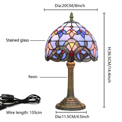8inch Stained Glass Baroque Lampshade Tiffany Table Lamp Blue Desk Light - CTL