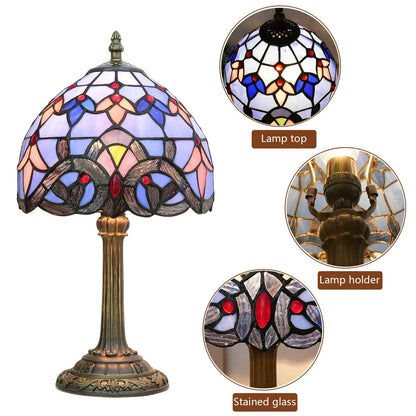 8inch Stained Glass Baroque Lampshade Tiffany Table Lamp Blue Desk Light - CTL